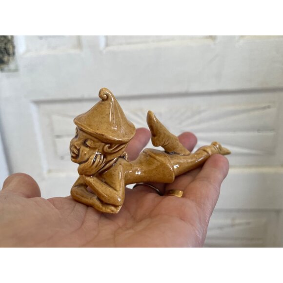 Vintage 1950s Tan Reclining Pixie Girl Elf Figurine - Picture 8 of 8